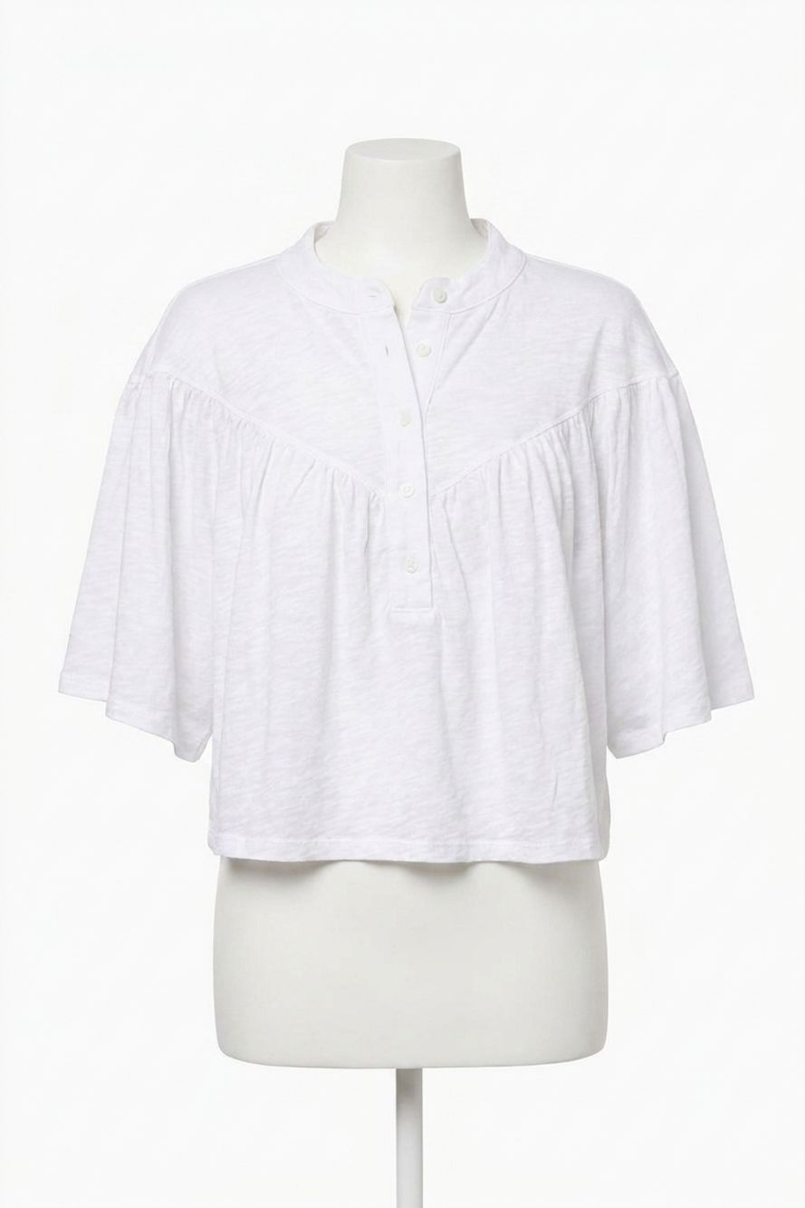NEW BOBI blake boho henley blouse in white